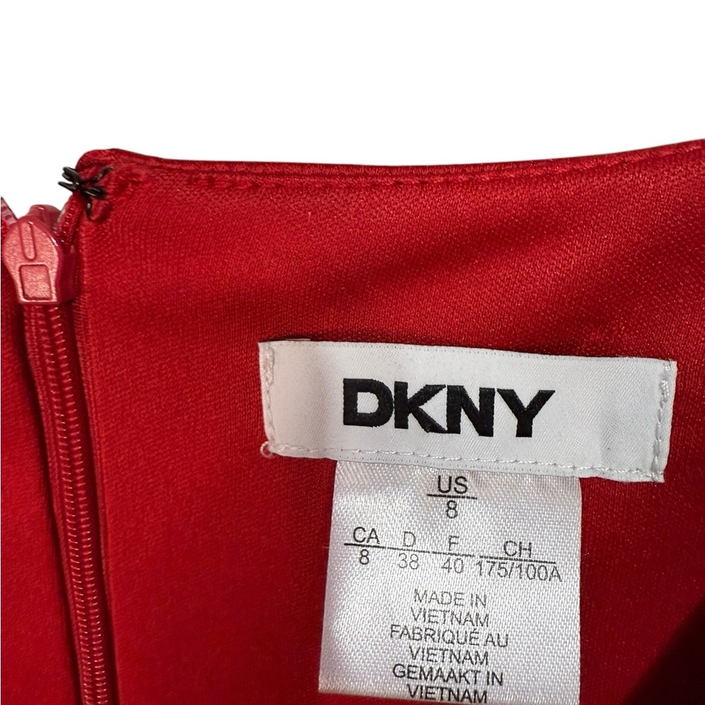 Women's V neck Ruffle Front Red Satin Crepe belted Gown 
Size 8 - Picture 6 of 11